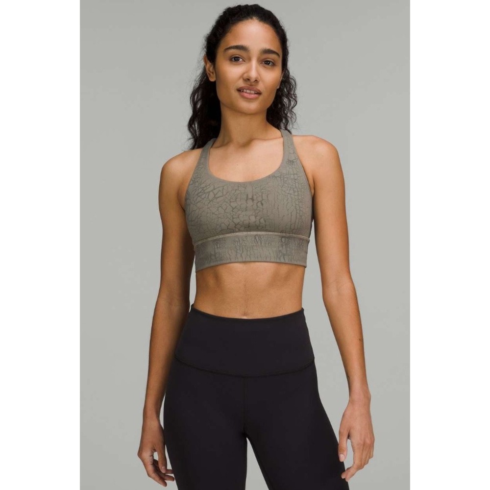Lululemon Energy Bra‎ Longline Thread Dye Rover Black Print Size 8 W2CUS S